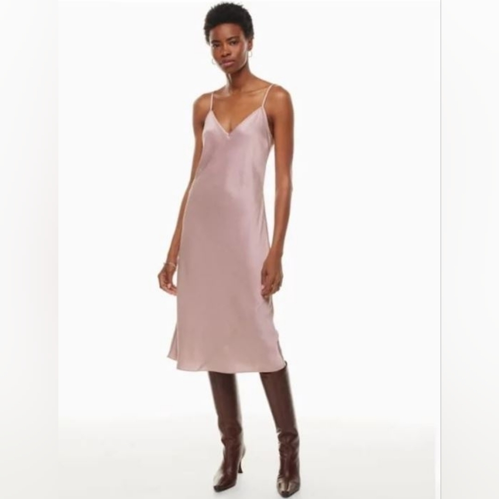Aritzia Wilfred Blush Pink Satin Slip Midi Dress Size - Size XS